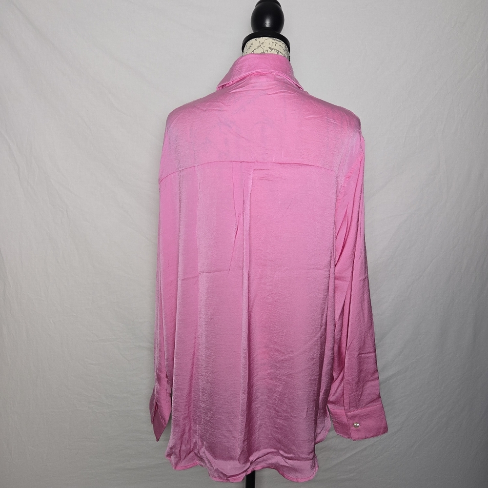 La Miel Pink Satin Button Down Blouse - L - NWT - Picture 2 of 4